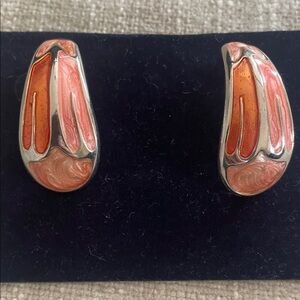 Elegant Silver Pink Orange Earrings
